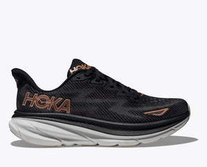 Hoka Women's Clifton 9 Black/Rose Gold (B & D Width)